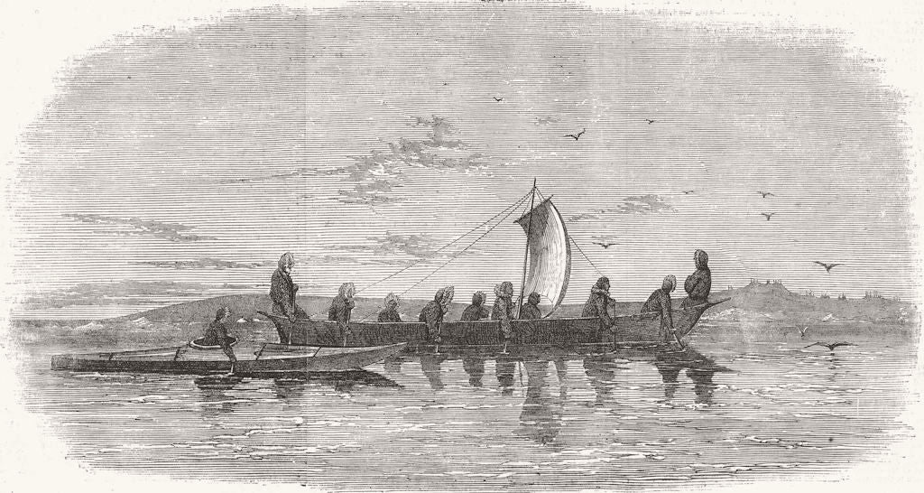 ALASKA. Skin boats used, Point Barrow 1857 old antique vintage print picture
